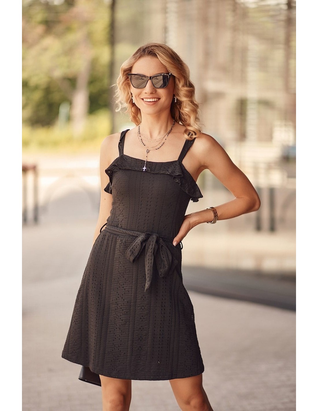 Lace strap dress, black 24176 - Online store - Boutique